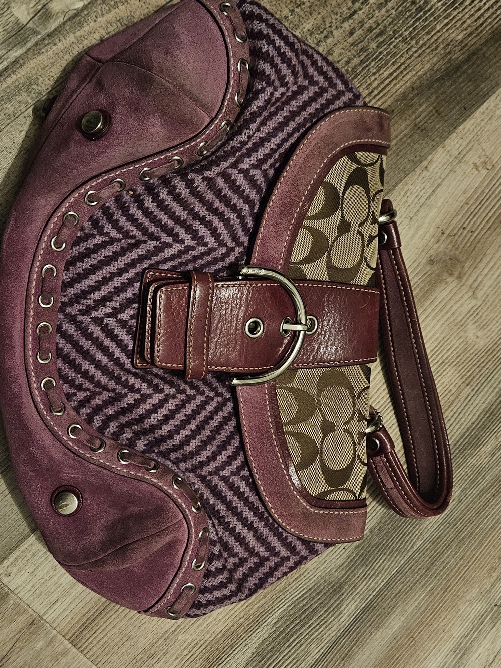 COACH Vintage Y2K SoHo Signature C Purple Tweed Top Handle Bag Authentic